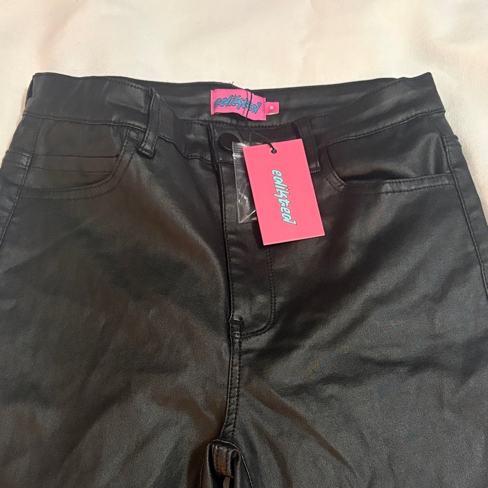 Edikted High Rise Black Faux Leather Women's Jeans